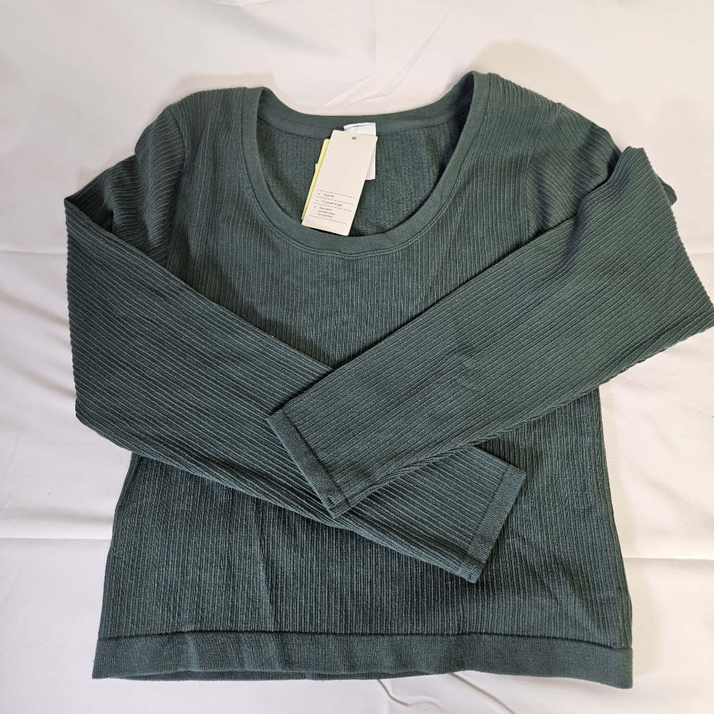 All In Motion XXL Green Ribbed Long‎ Sleeve Running Top